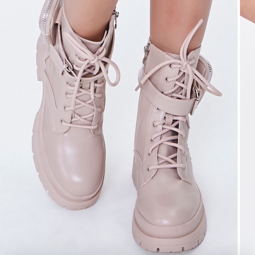 faux leather combat boots